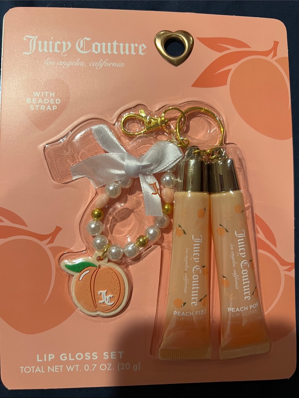 Juicy Couture Peach Lip Gloss Duo with Beaded Charm - Peach